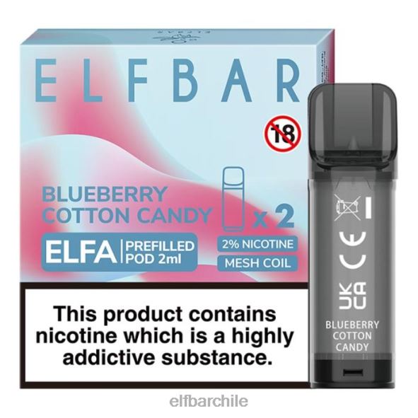cápsula precargada elfbar elfa - 2 ml - 20 mg (paquete de 2) algodón de azúcar de arándanos DS2DF124
